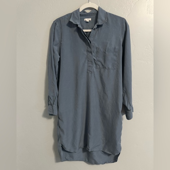 Light Slate Gray Blue Chambray Long Sleeve Tunic Button Down Dress SZ Small - Picture 3 of 4